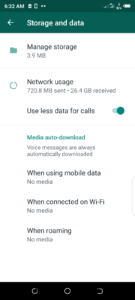 WhatsApp settings for Data saving